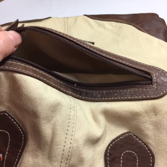 American Eagle Rugged Canvas Leather Zip Tote Shoulder Handbag 15"x14.5" - Picture 8 of 16